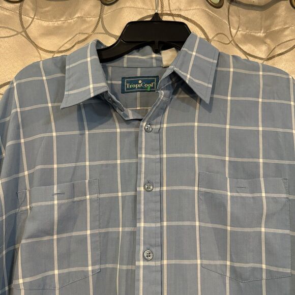 Tropicool Long Sleeve Blue Check XL Button Down Shirt Collared Pockets - Picture 2 of 6